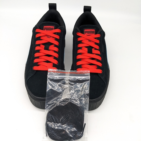 Puma Dua Lipa Mayze SD Suede Black & Red Platform Sneakers Women's 7.5 387294-06 - Picture 2 of 6